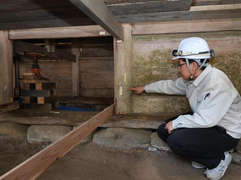 放射性炭素年代測定に使用した円柱の様子