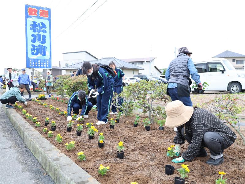 道路美化活動による花植えの様子