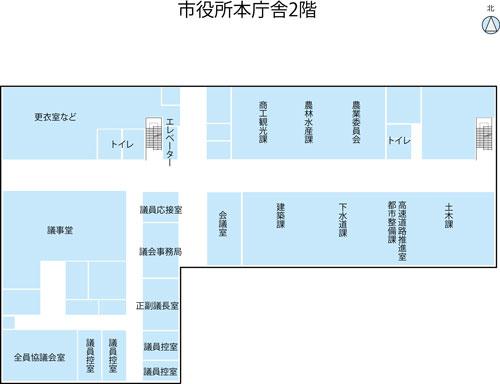 市役所本庁舎2階の案内図のイラスト