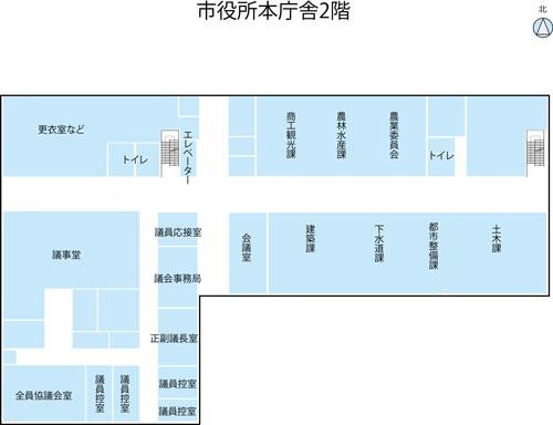 市役所本庁舎2階の案内図のイラスト