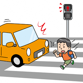子どもが横断歩道に飛び出す様子