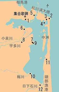 松川十二景和歌の碑位置のイラスト地図