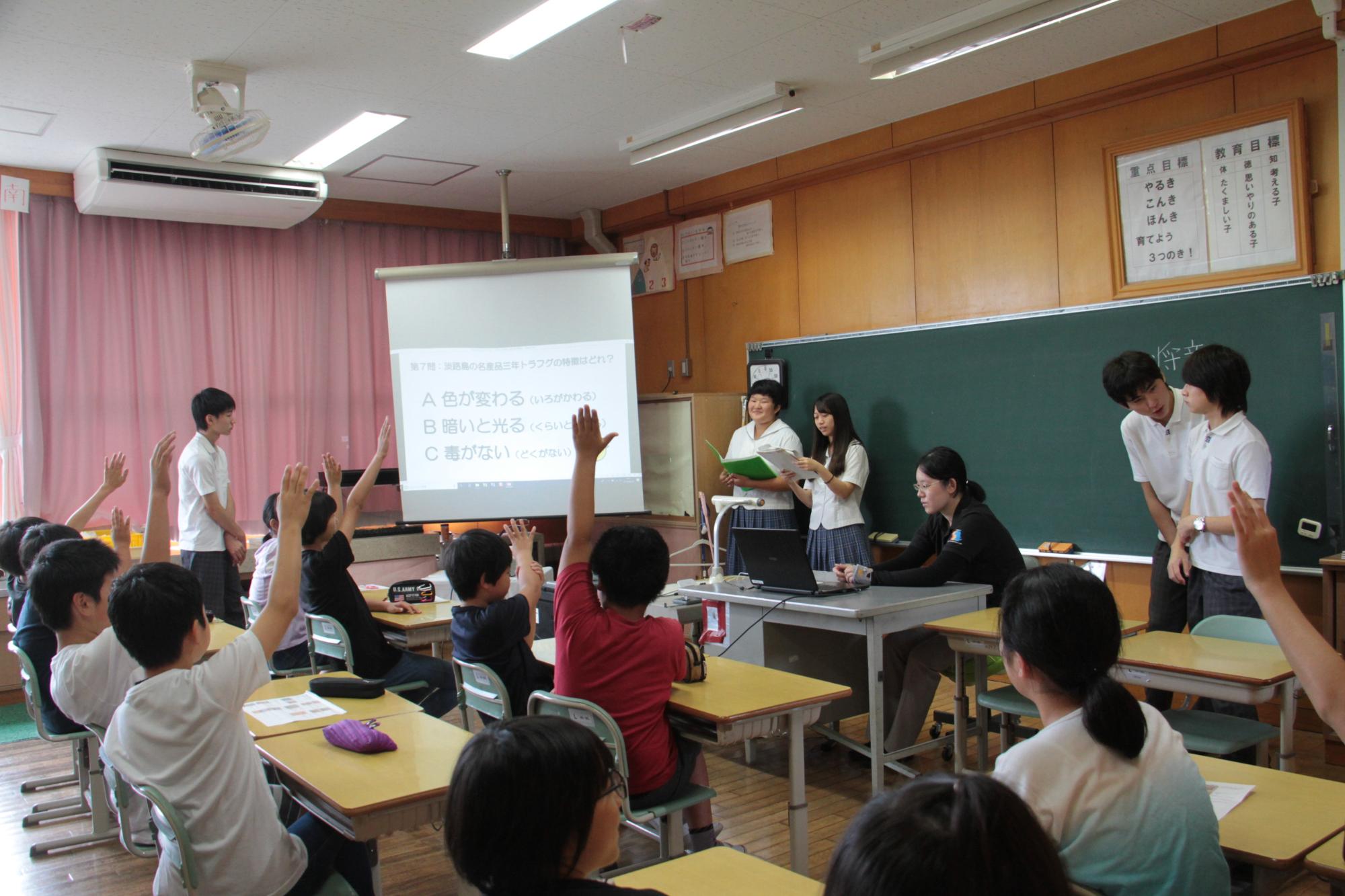 淡路高校生とによるクイズの様子