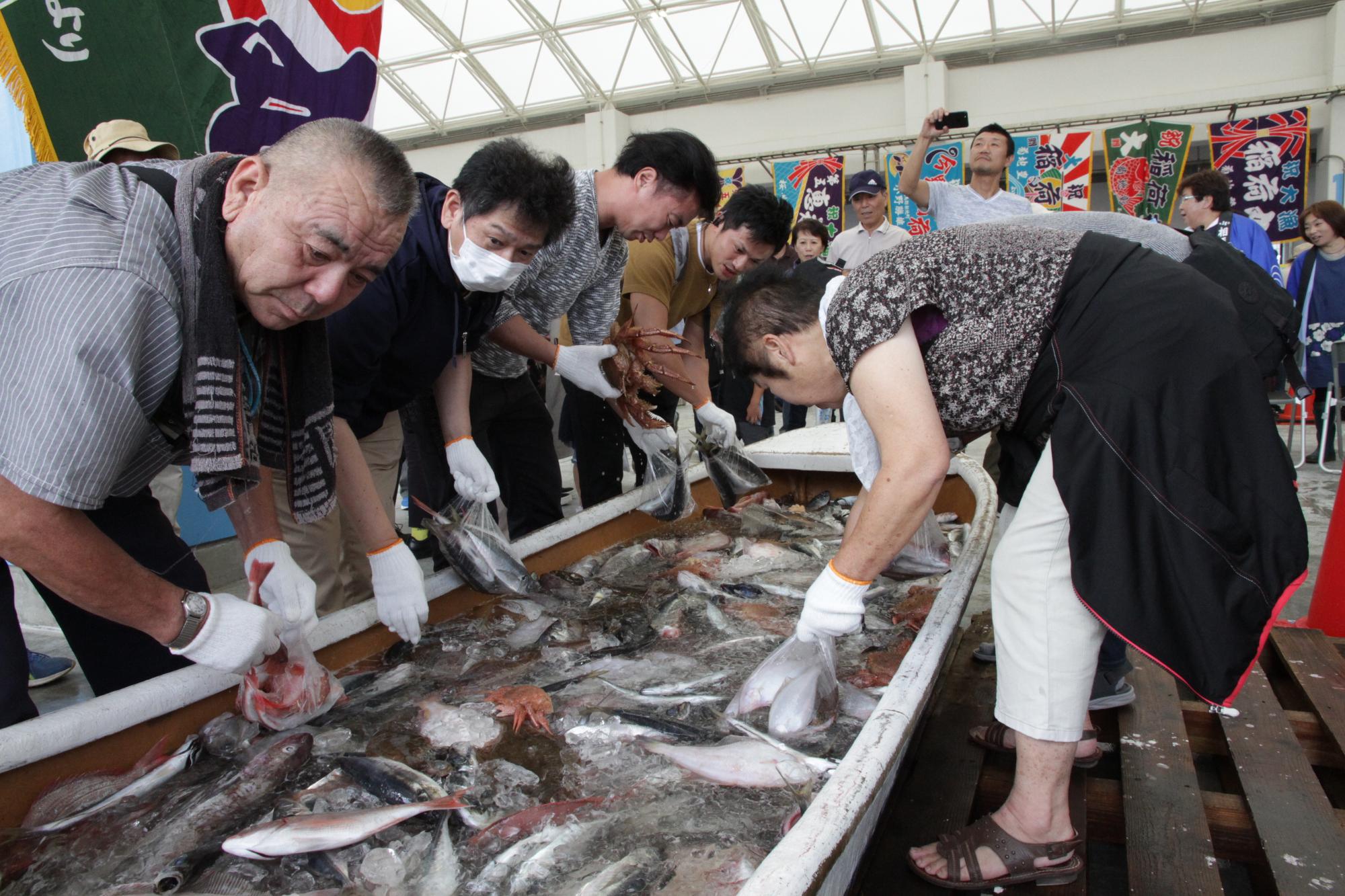 魚のつかみ取りの様子